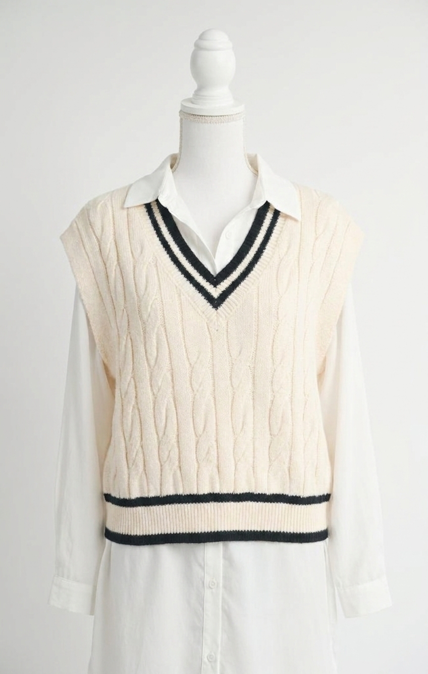 NEW SADIE & SAGE tara v neck cable sweater in ivory